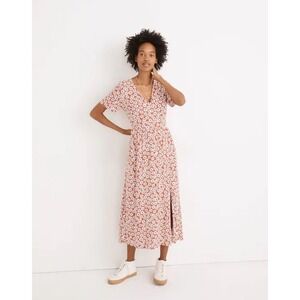 Madewell Clara Faux Wrap Midi Dress Falling Daisies Clay V-Neck Cottage Small